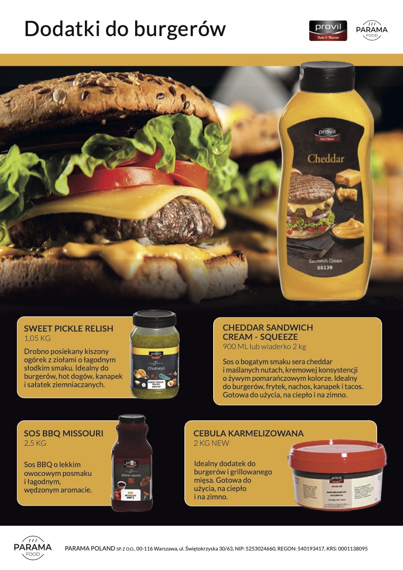 Katalog Parama Poland strona 3 – Dodatki do burgerów, Cheddar Sandwich Cream, Sweet Pickle Relish